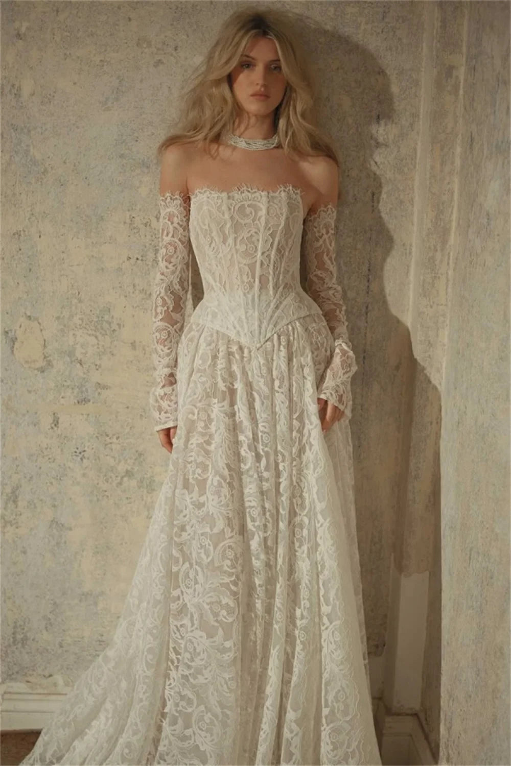 VESTIDO DE NOIVA EM RENDA COM CORSET MODELO CLAUDIA