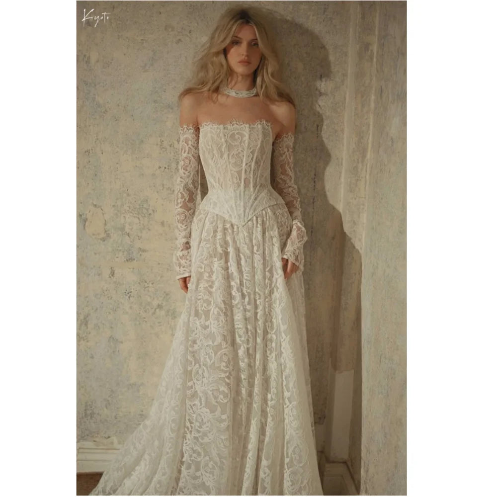 VESTIDO DE NOIVA EM RENDA COM CORSET MODELO CLAUDIA