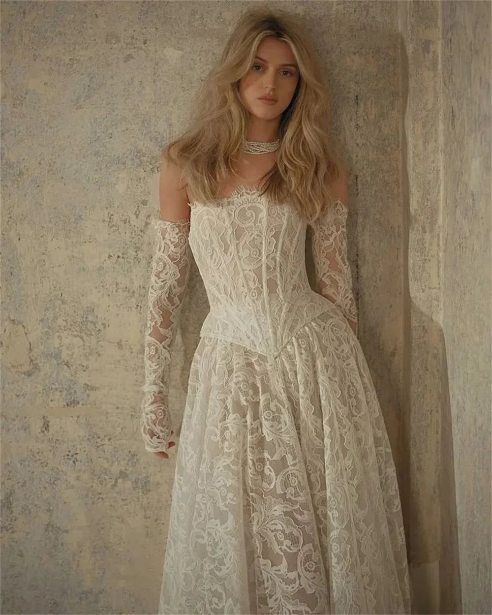 VESTIDO DE NOIVA EM RENDA COM CORSET MODELO CLAUDIA