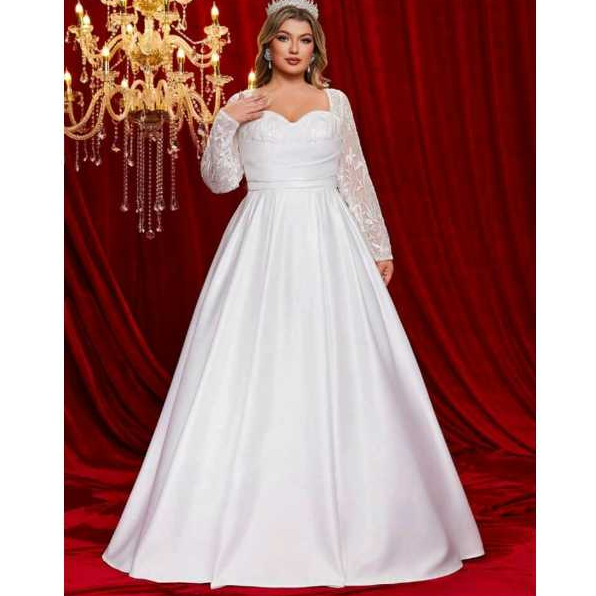 VESTIDO DE NOIVA COM MANGA LONGA E RENDA NO BUSTO