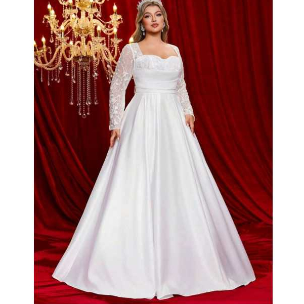 VESTIDO DE NOIVA COM MANGA LONGA E RENDA NO BUSTO