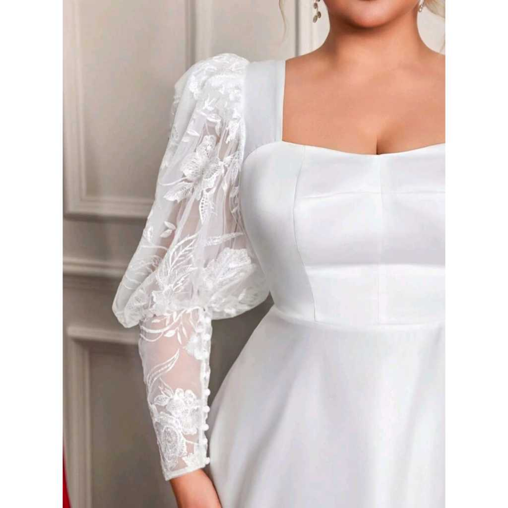 VESTIDO DE NOIVA LONGO COM MANGAS EM RENDA