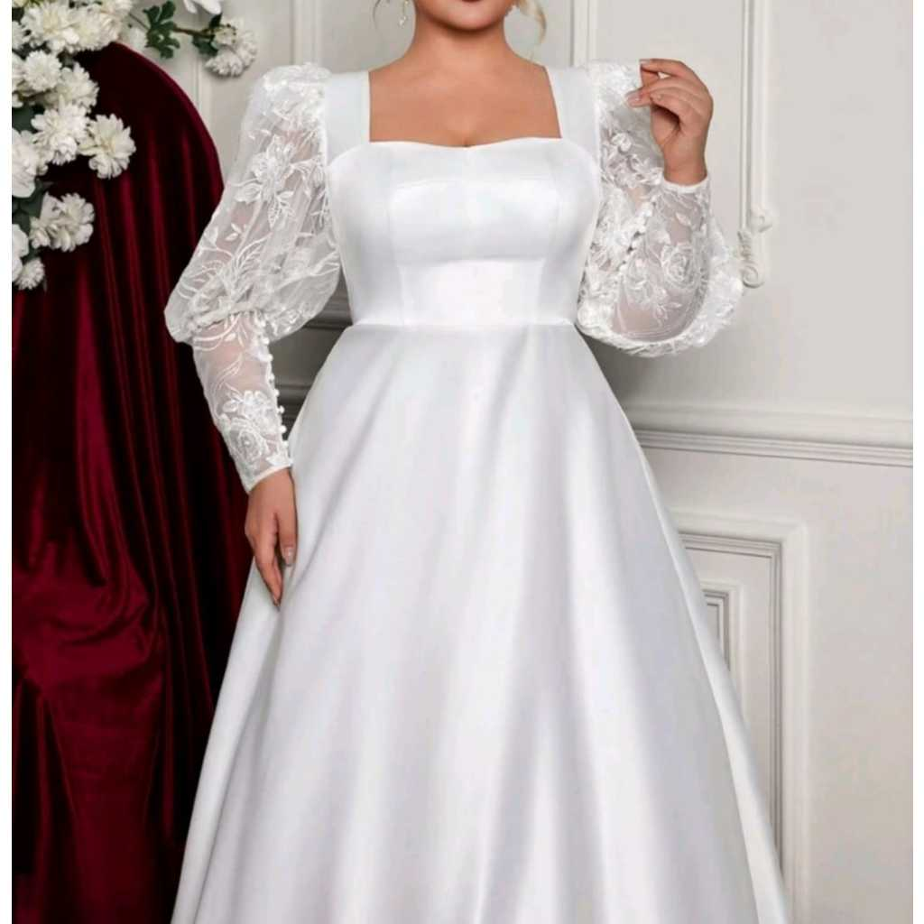 VESTIDO DE NOIVA LONGO COM MANGAS EM RENDA