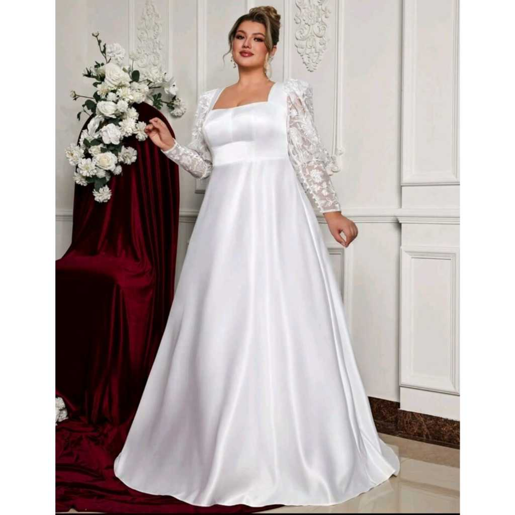 VESTIDO DE NOIVA LONGO COM MANGAS EM RENDA