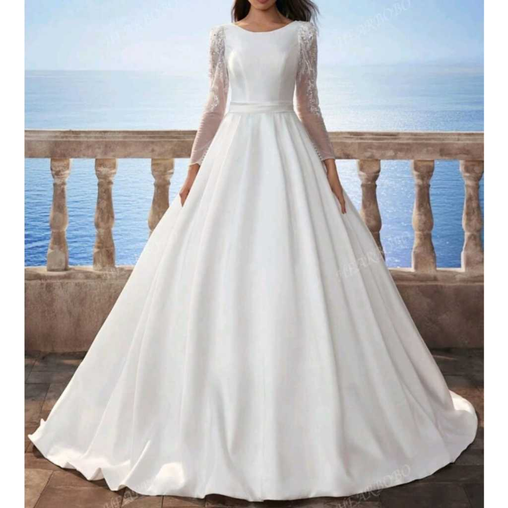 VESTIDO DE NOIVA COM MANGAS LONGAS E SAIA PRINCESA