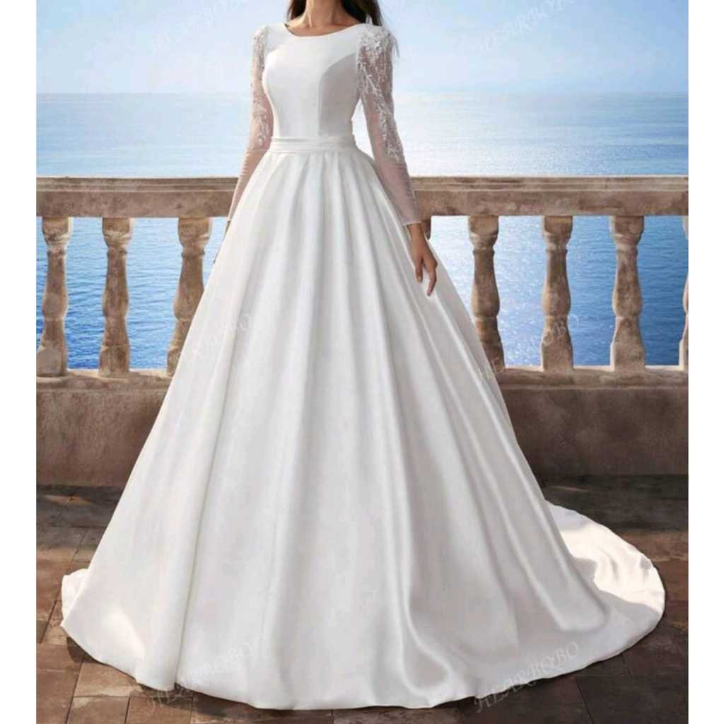 VESTIDO DE NOIVA COM MANGAS LONGAS E SAIA PRINCESA