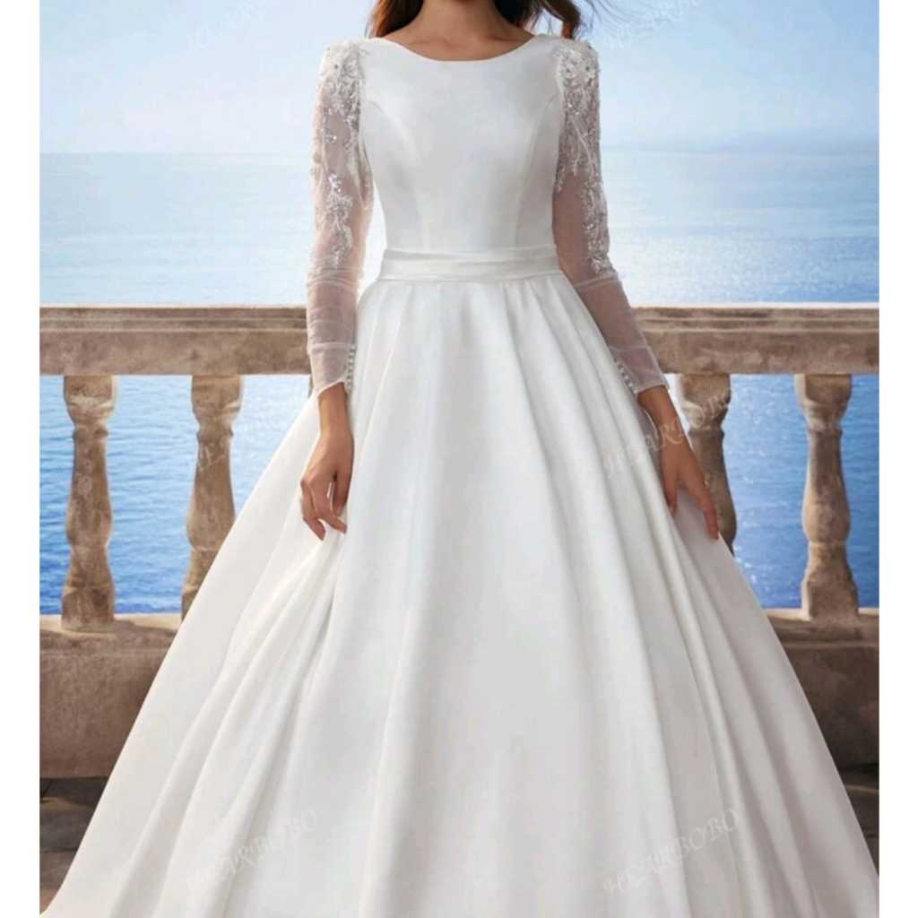 VESTIDO DE NOIVA COM MANGAS LONGAS E SAIA PRINCESA