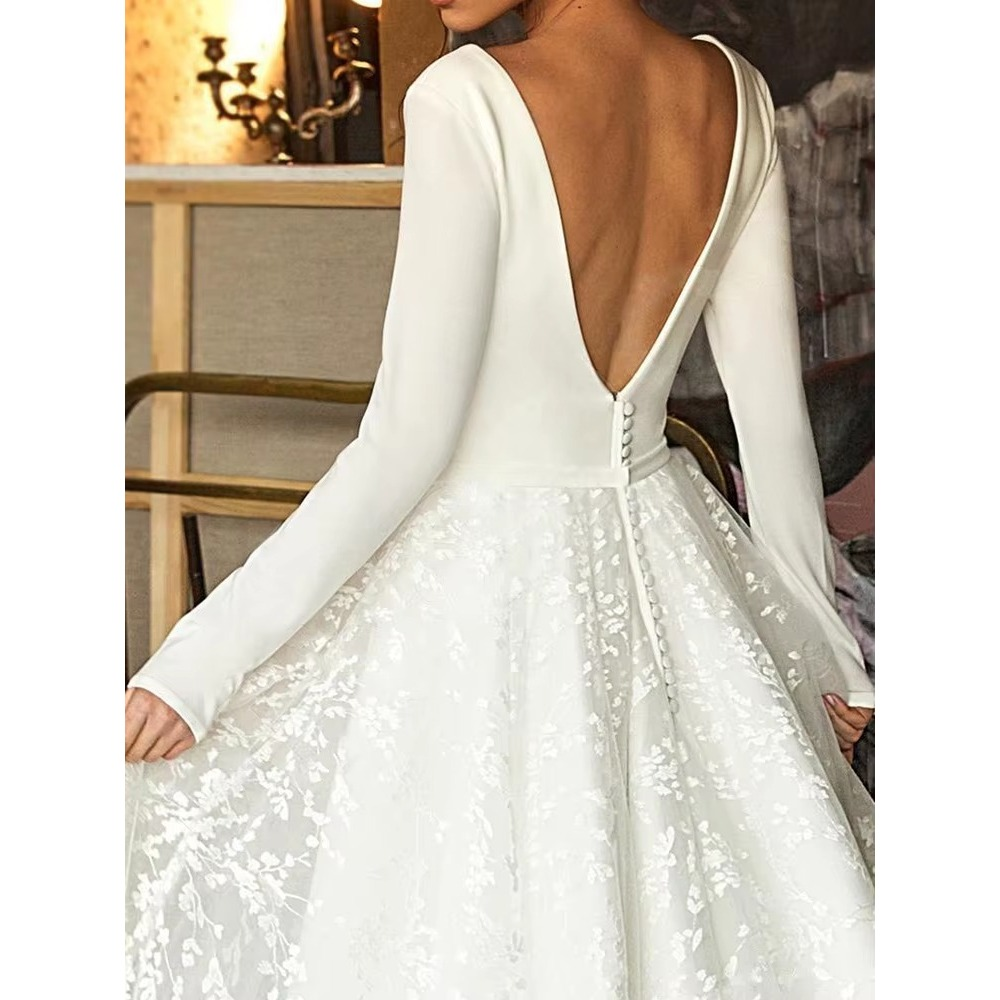 VESTIDO DE NOIVA MANGA LONGA COM SAIA EM RENDA