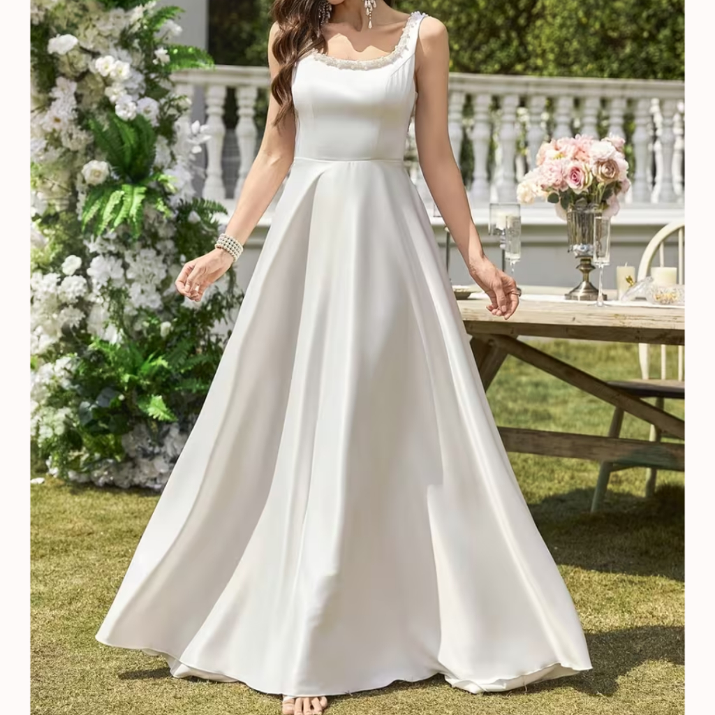 VESTIDO DE NOIVA COM APLICAÇÃO DE PÉROLAS