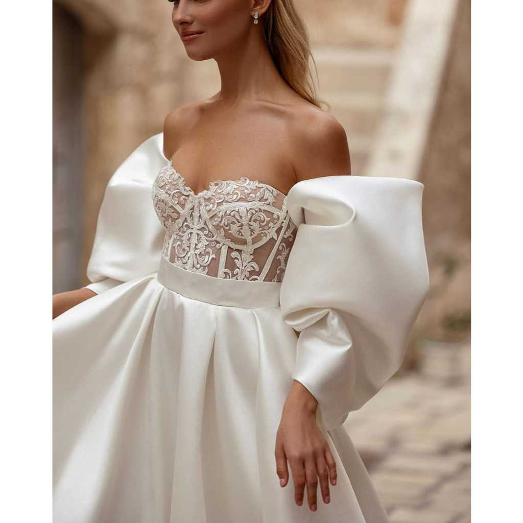 VESTIDO DE NOIVA COM BUSTO EM RENDA SEM ALÇAS