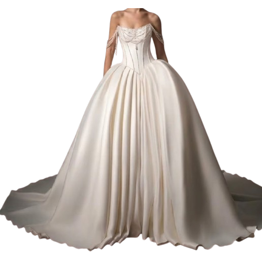 VESTIDO DE NOIVA COM APLICAÇÃO DE PÉROLAS