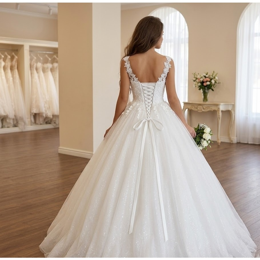 VESTIDO DE NOIVA COM ALÇAS E BUSTO EM RENDA MODELO CINTHIA