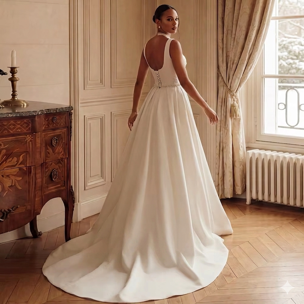 VESTIDO DE NOIVA COM PÉROLAS E APLICAÇÃO DE RENDA