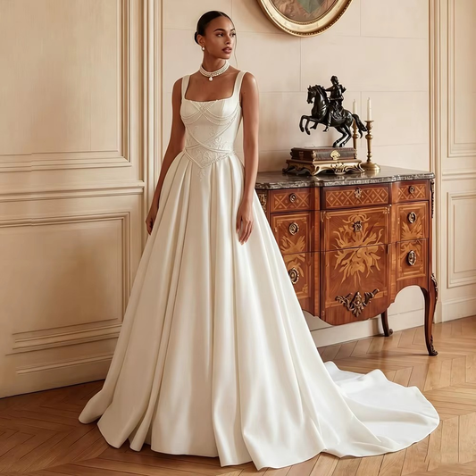 VESTIDO DE NOIVA COM PÉROLAS E APLICAÇÃO DE RENDA